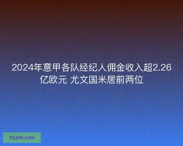 2024年意甲各队经纪人佣金收入超2.26亿欧元 尤文国米居前两位